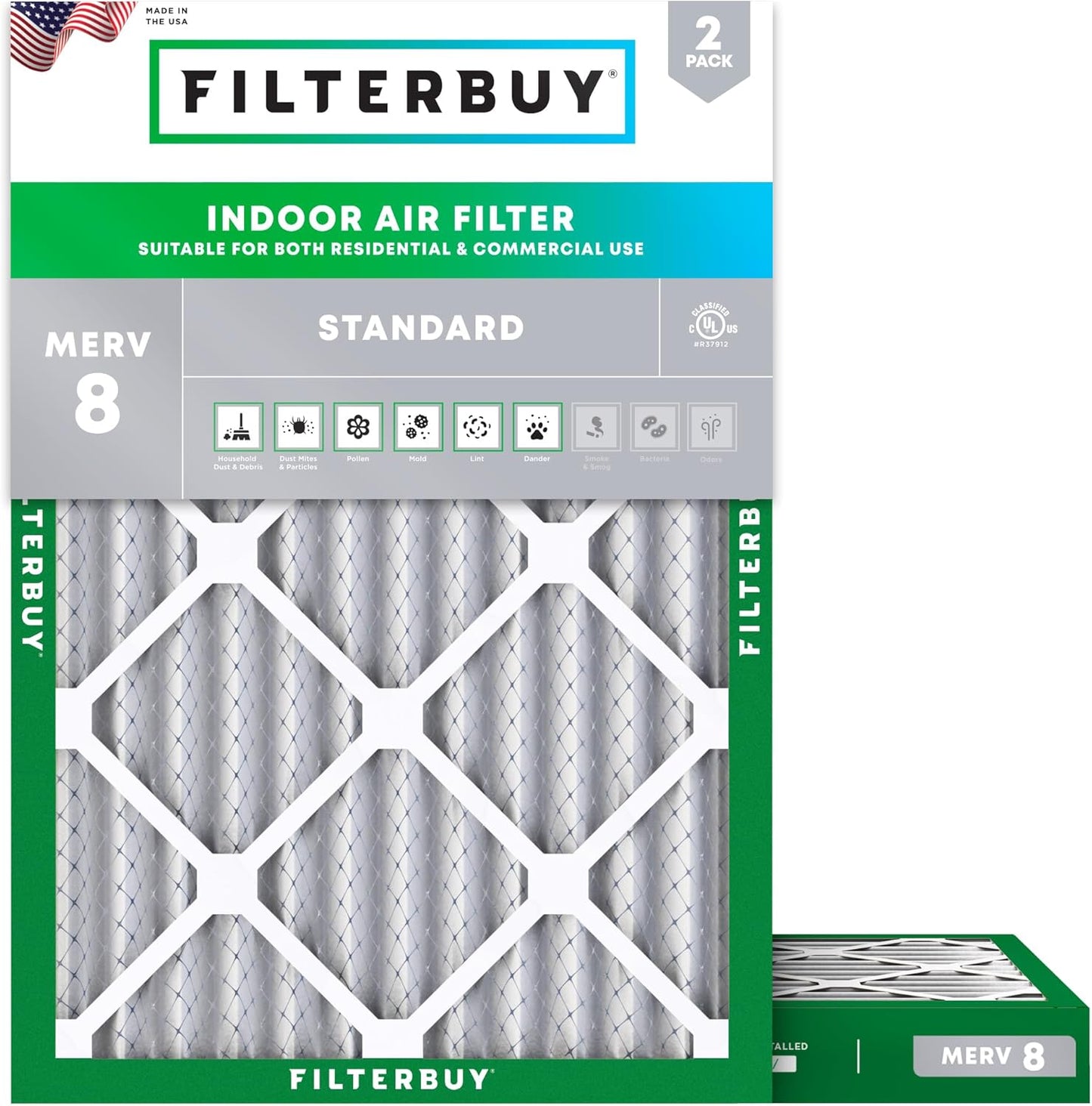 Filterbuy 17x22x2 Air Filter MERV 8 (MPR 700) Dust Defense Replacement (2-Pack), Electrostatic