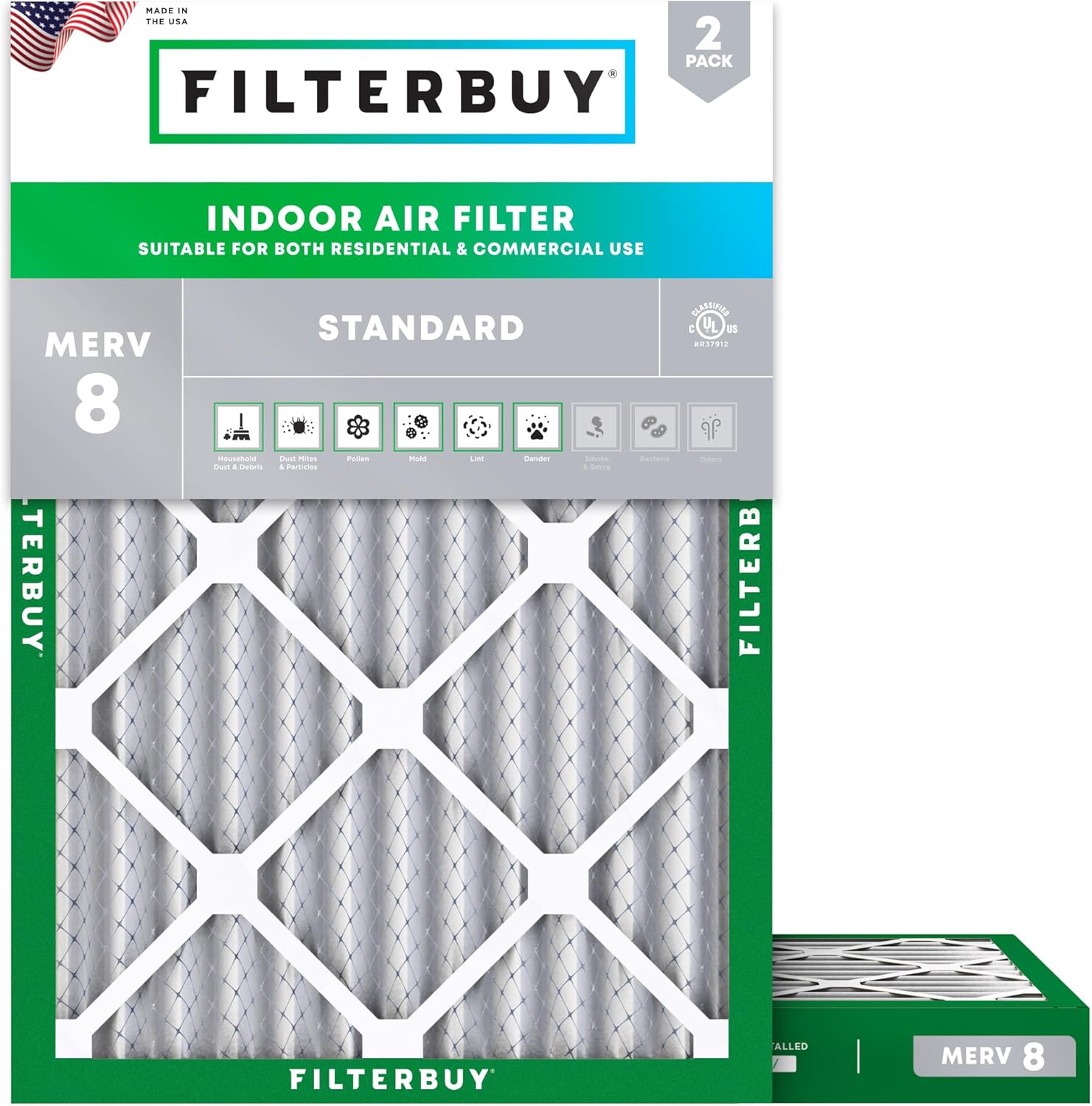 Filterbuy 17x22x2 Air Filter MERV 8 (MPR 700) Dust Defense Replacement (2-Pack), Electrostatic