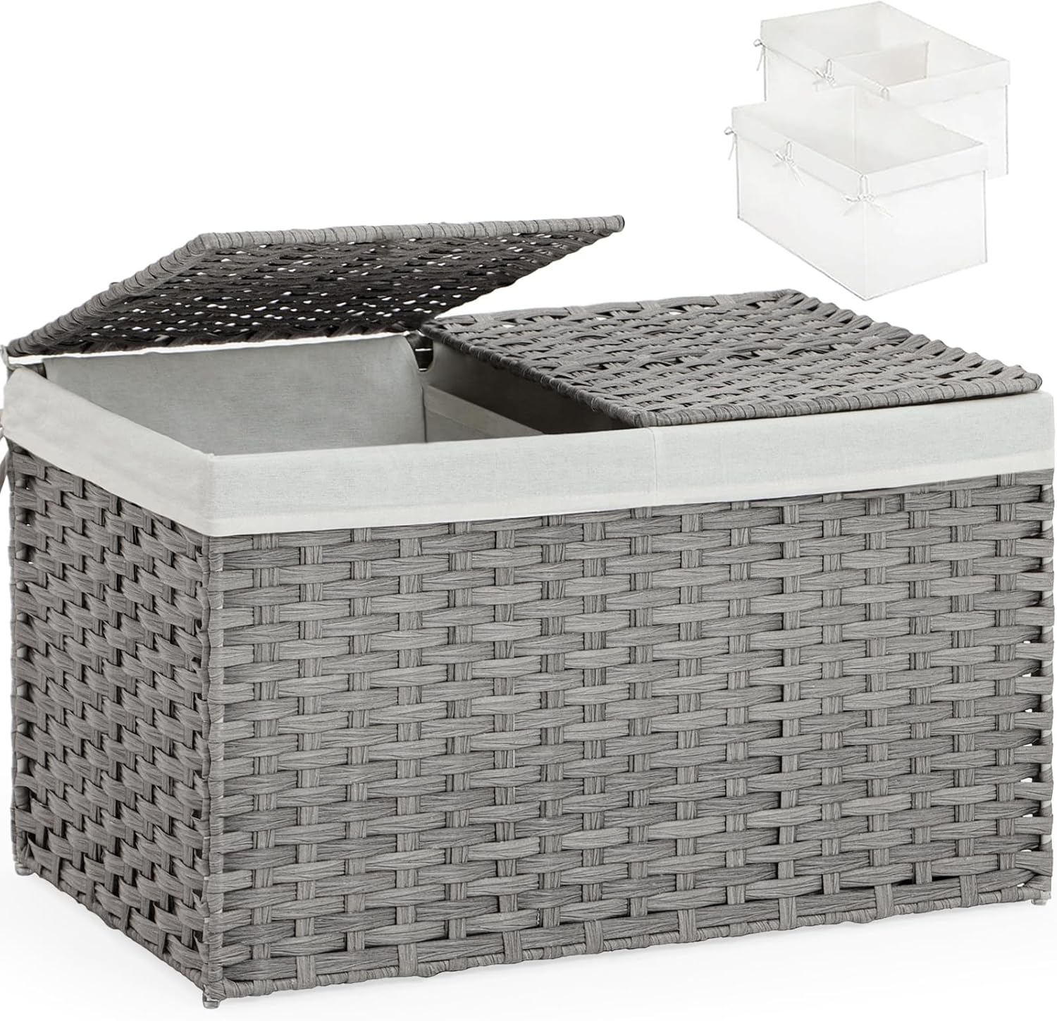 Storage Basket with Lid Rattan, Woven Storage Baskets with 2 Separate Lids, 17.2 Gallon (65 L)