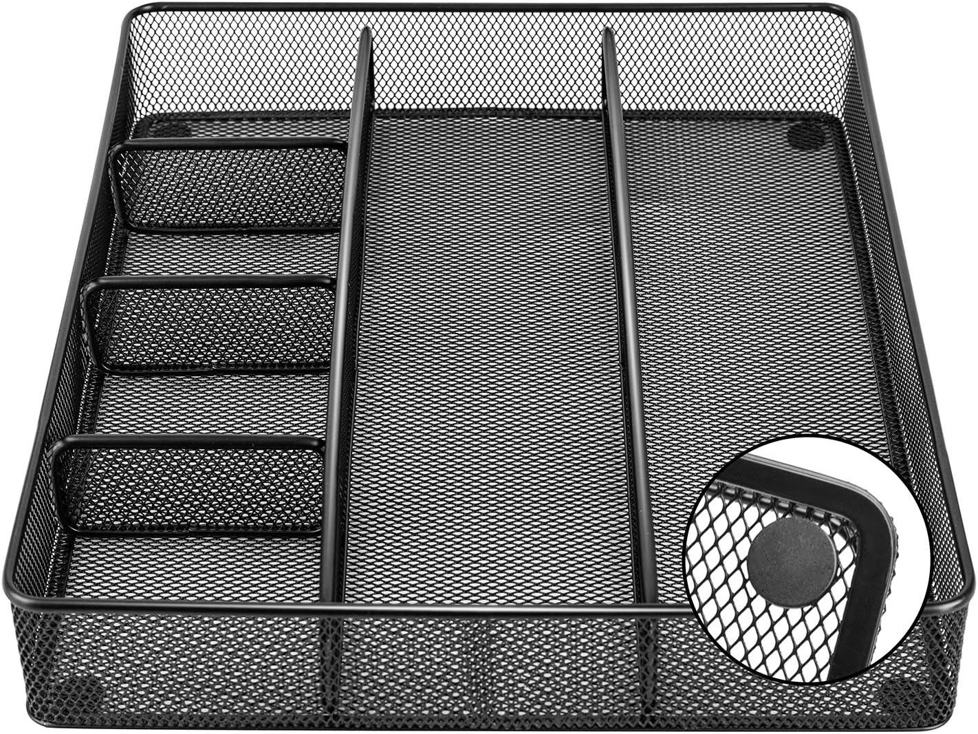 Amazon Basics Desk Drawer Organizer for Office and Home, Metal Mesh, Anti-Slip, 6 Compartments