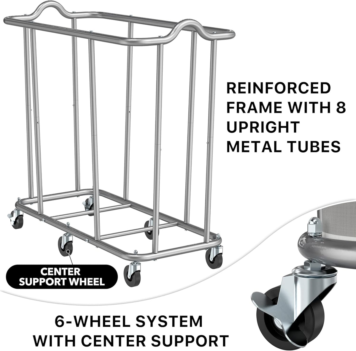 Simple Houseware Extra Large Rolling Laundry Cart – Heavy Duty Hamper with 2 Removable Bags & 6