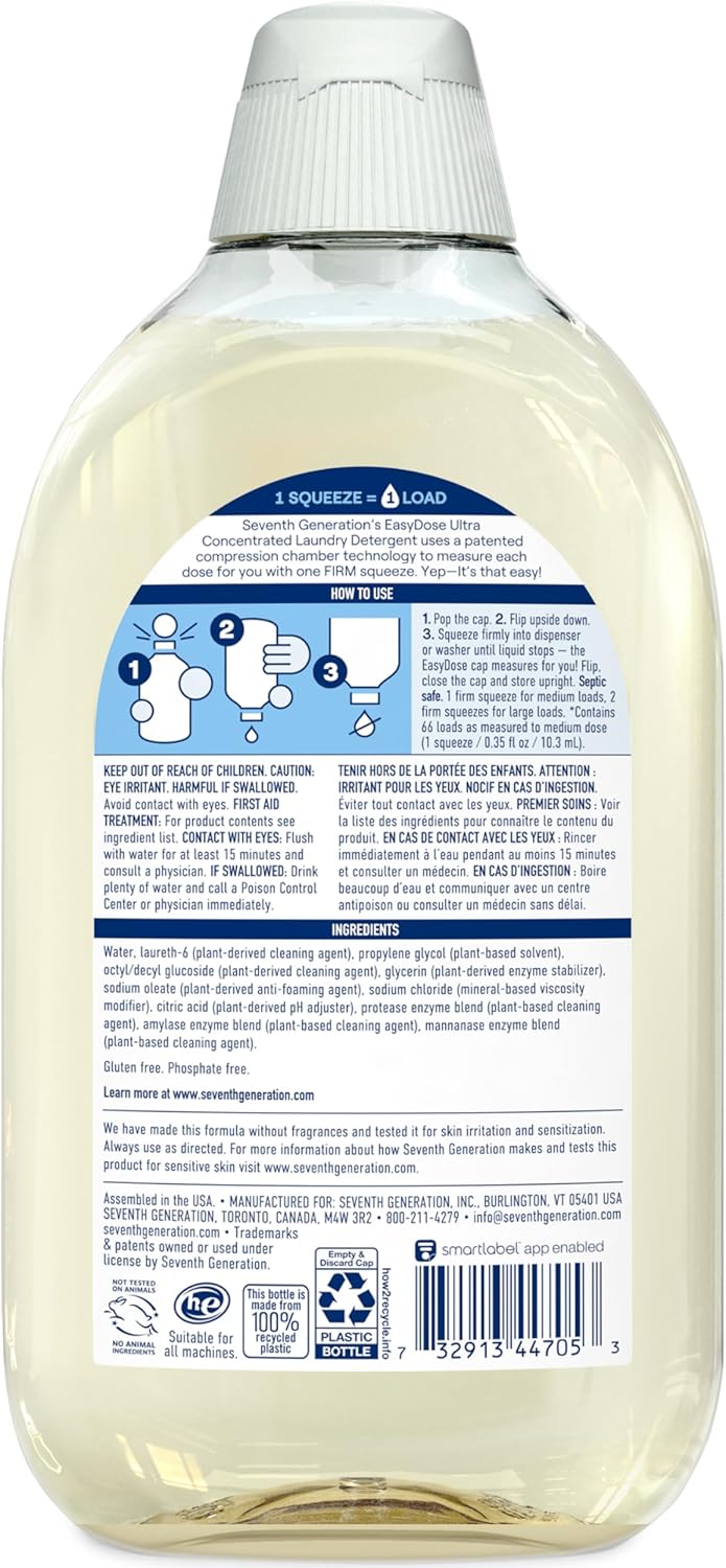 Seventh Generation Laundry Detergent, Ultra Concentrated EasyDose, Free & Clear, 23.1 Fl Oz (Pack