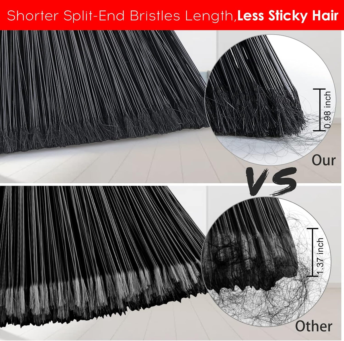3-Pack Heavy Duty Broom, Commercial Broom with 55" Long Handle Outdoor Indoor, Industrial Brooms