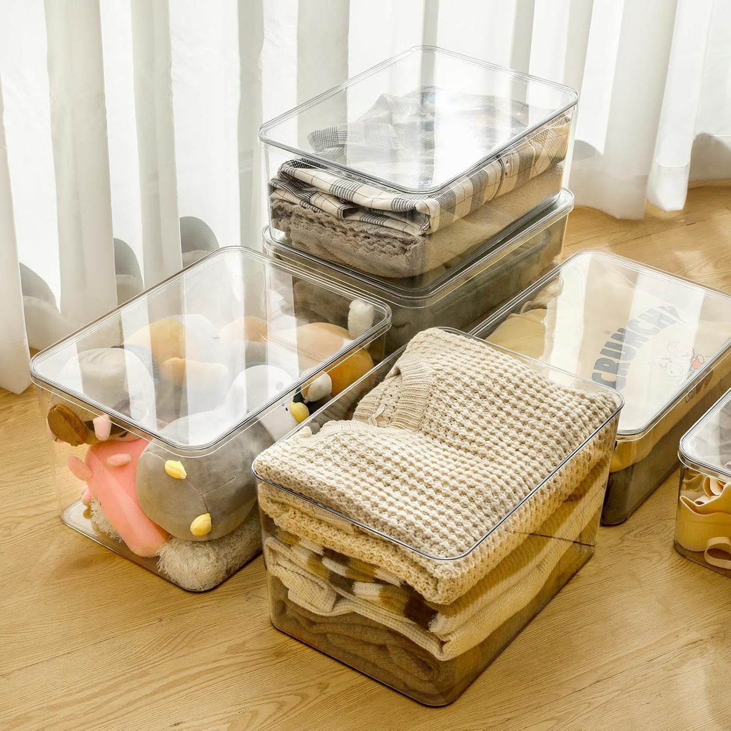 4-Piece Set,Plastic Storage Bin with Lid,Large Storage Containers,Stackable Lidded Storage Boxes