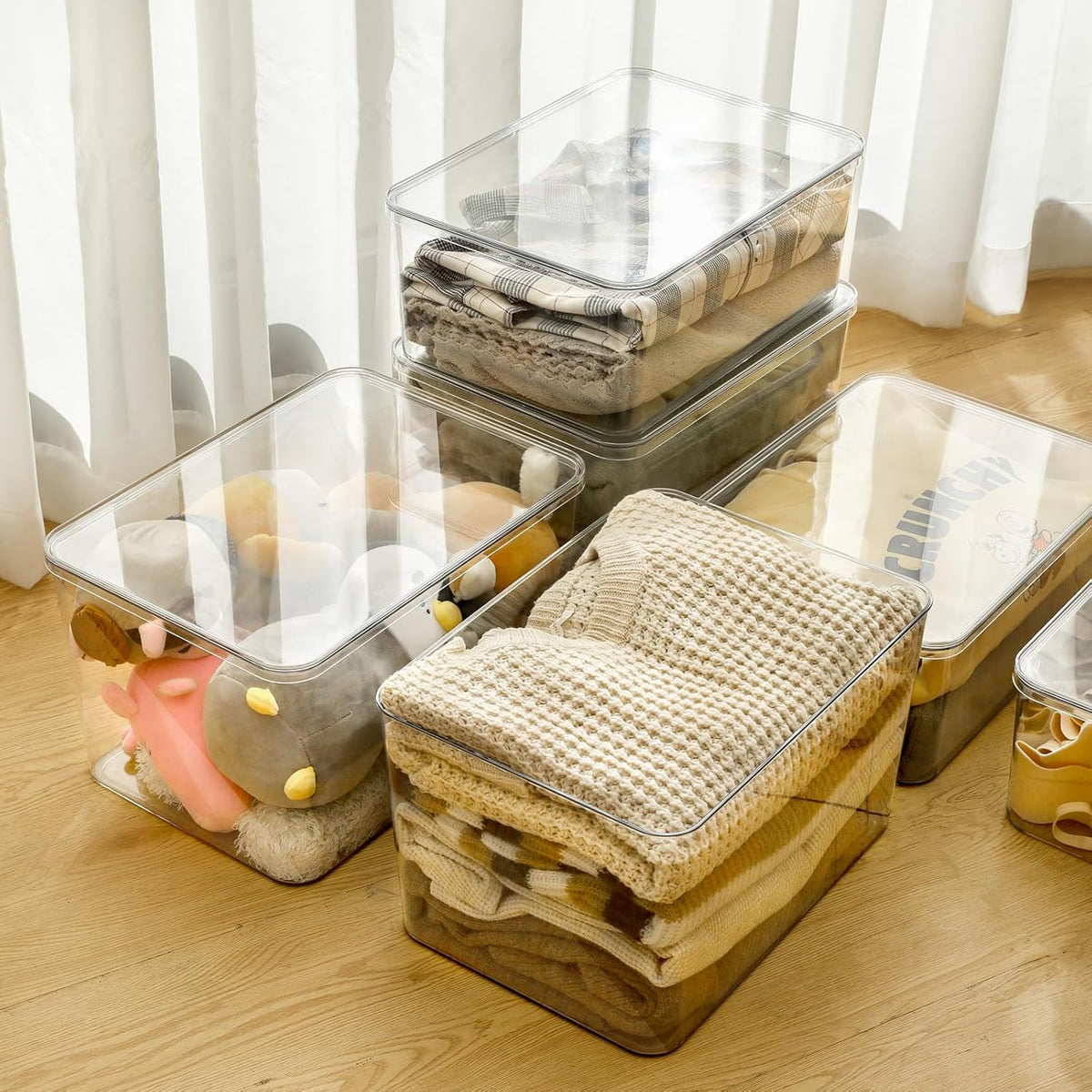 4-Piece Set,Plastic Storage Bin with Lid,Large Storage Containers,Stackable Lidded Storage Boxes