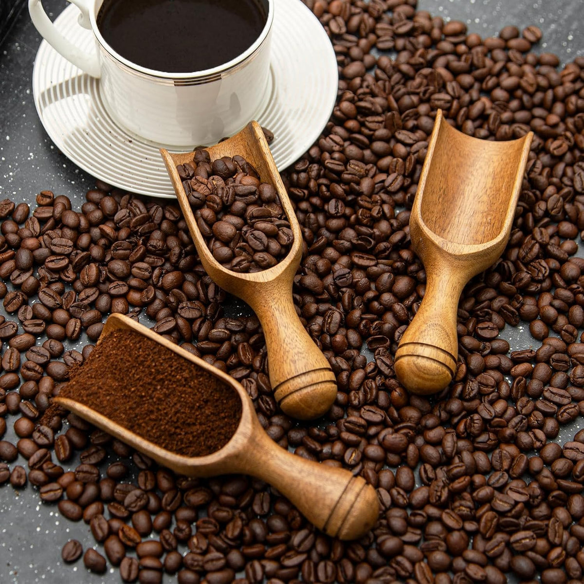 Big Coffee Scoops Shovel,Large Ground Coffee Scoop 2PCS Large Wooden Scoops for Jars 5.9″ Acacia