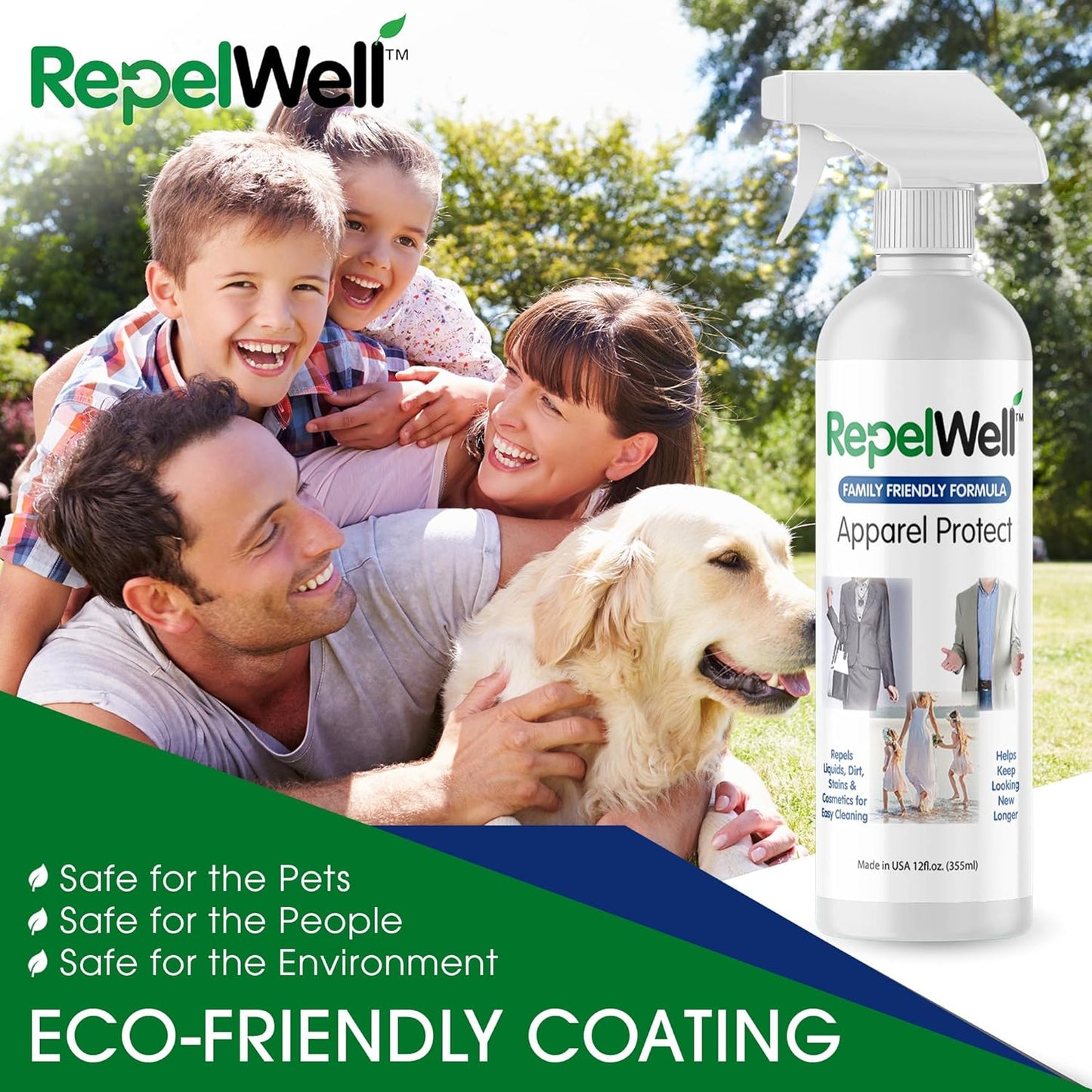Apparel Protect (12oz) Stain & Water Repellent Spray – Non-Toxic, Eco-Friendly, Pet-Safe Sprays for