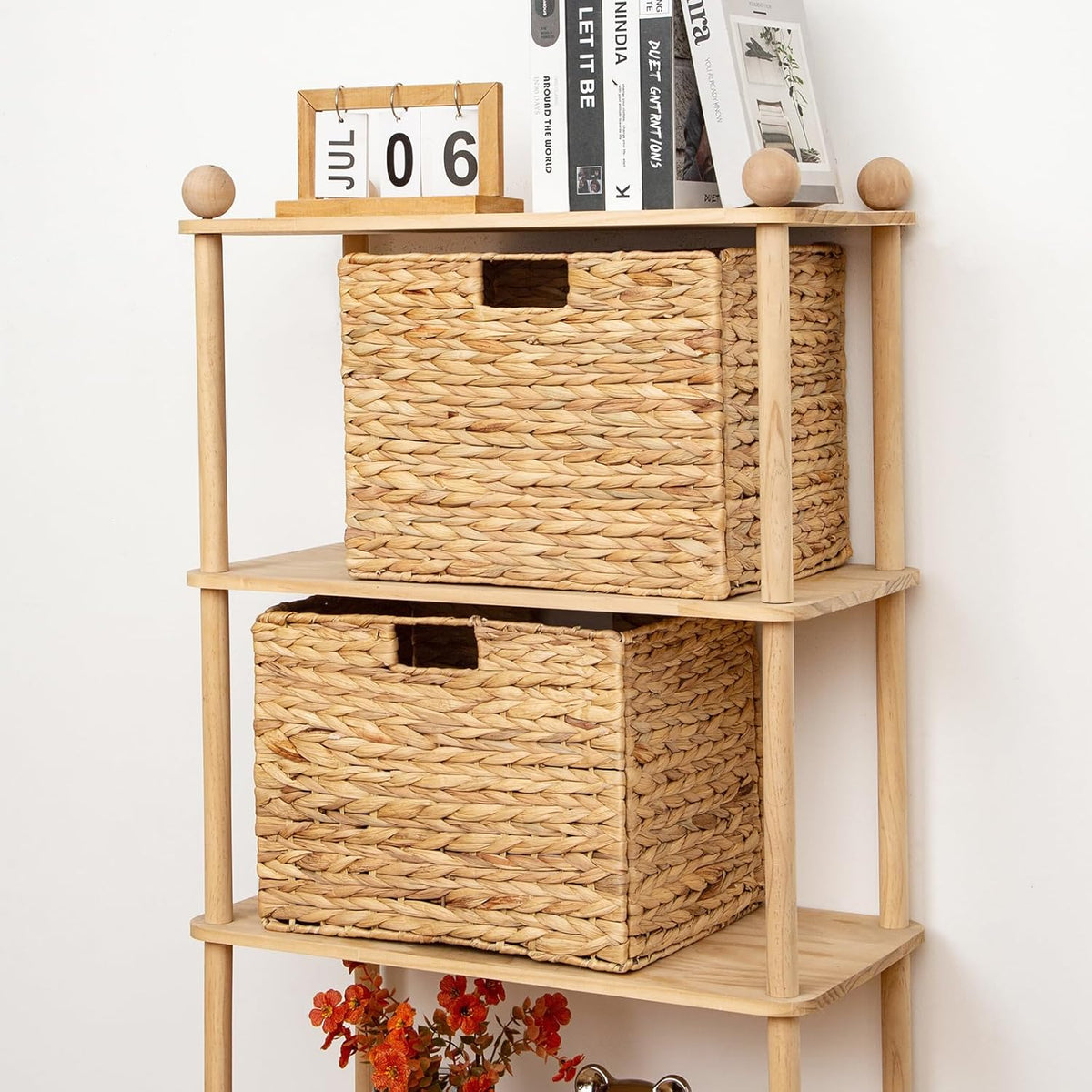 Storage Baskets，Wicker Baskets,Hyacinth Basket For Shelf,Folding 2 Packs Handmade Woven, Seagrass