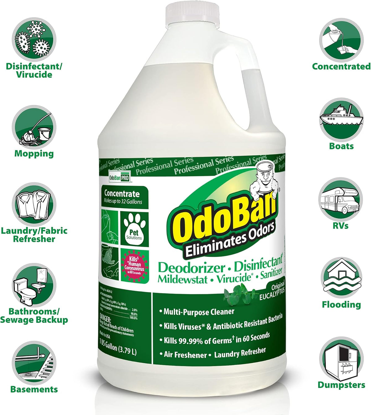 OdoBan Professional Disinfectant and Odor Eliminator Concentrate, Made in the USA, Original