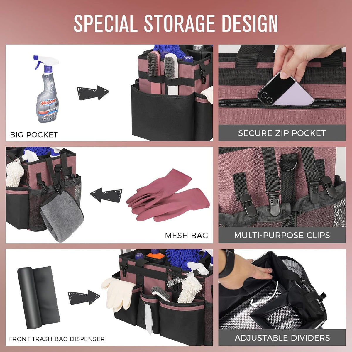 Wearable Cleaning Caddy, Cleaning Caddy Supplies Organizer with Handle & Shoulder Straps for