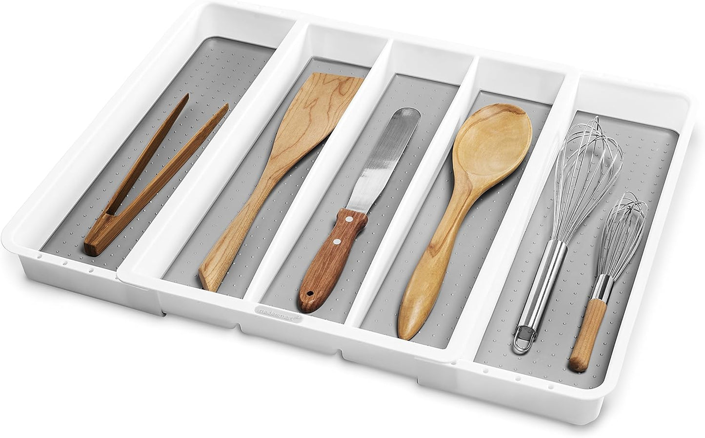 madesmart Expandable Utensil Tray-White | Classic Collection | 5-Compartments | Kitchen Organizer |