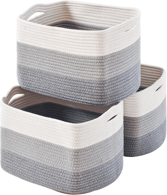 Storage Baskets for Organizing Shelves, Woven Cotton Rope Baskets for Storage Books Towels Toys