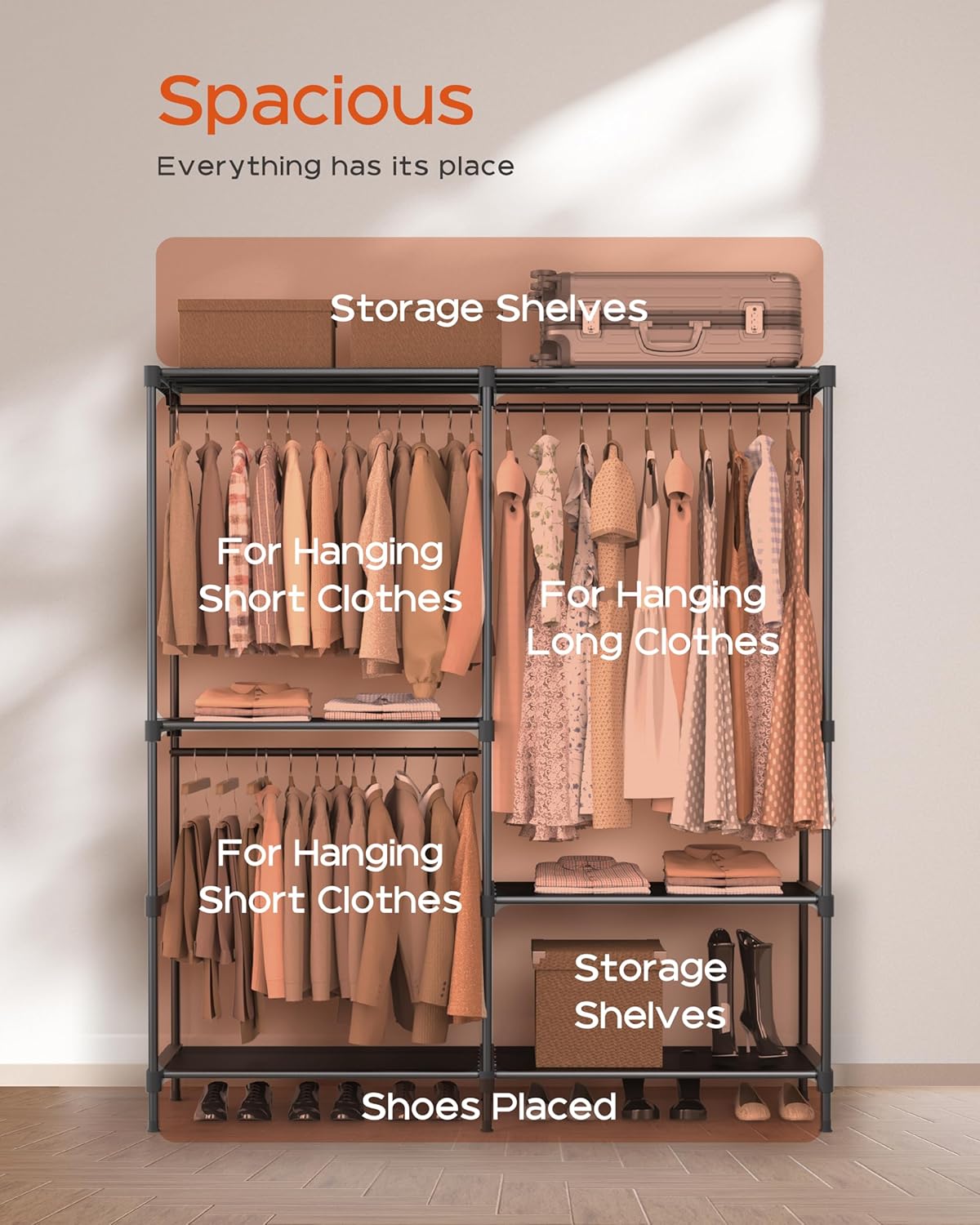 Clothes Rack, Portable Closet, 54.3 Inch Large Capacity Wardrobe Closet, Clothes Storage Organizer