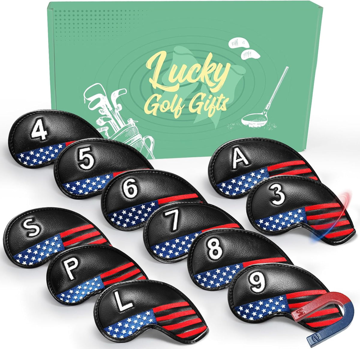 FINGER TEN Golf Club Covers for Irons Magnetic Value 11 Pack, Synthetic Leather Deluxe Head Cover