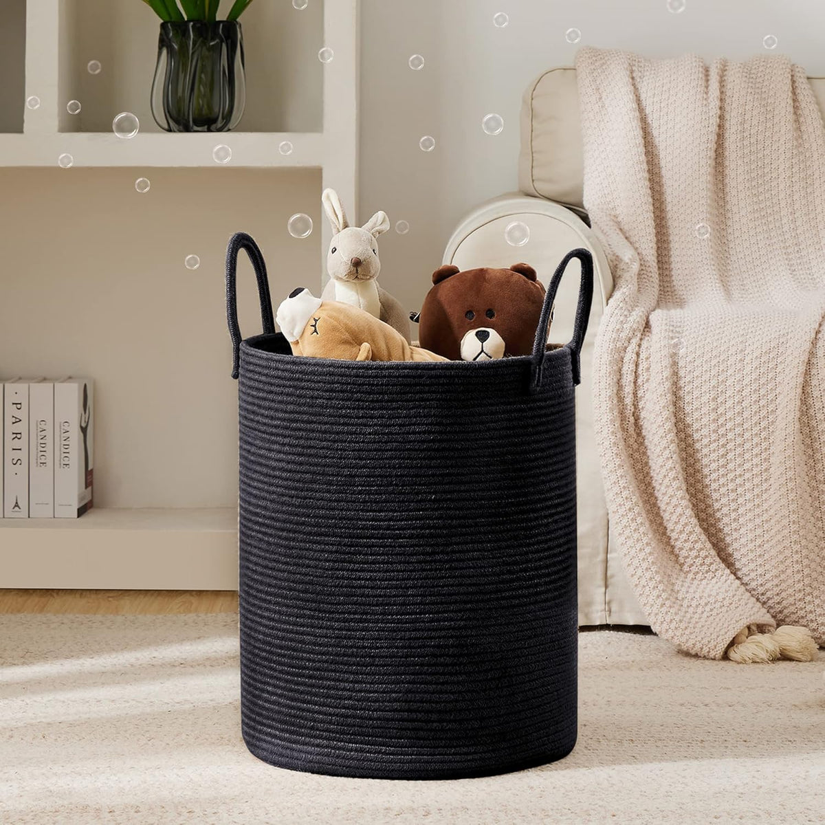 YOUDENOVA Woven Rope Laundry Hamper Basket, 58L Tall Laundry Basket, Baby Nursery Hamper for