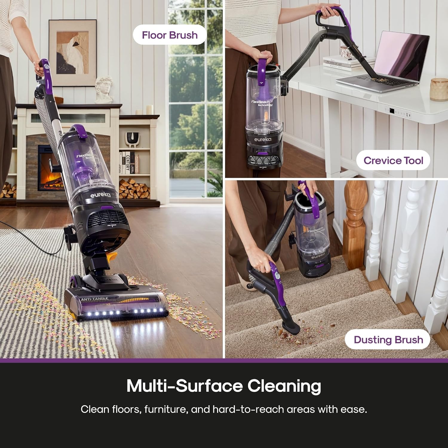Eureka FlexReach Powerful Upright Vacuum Cleaner for Carpet and Hard Floor, Lift-Up Vacuum with