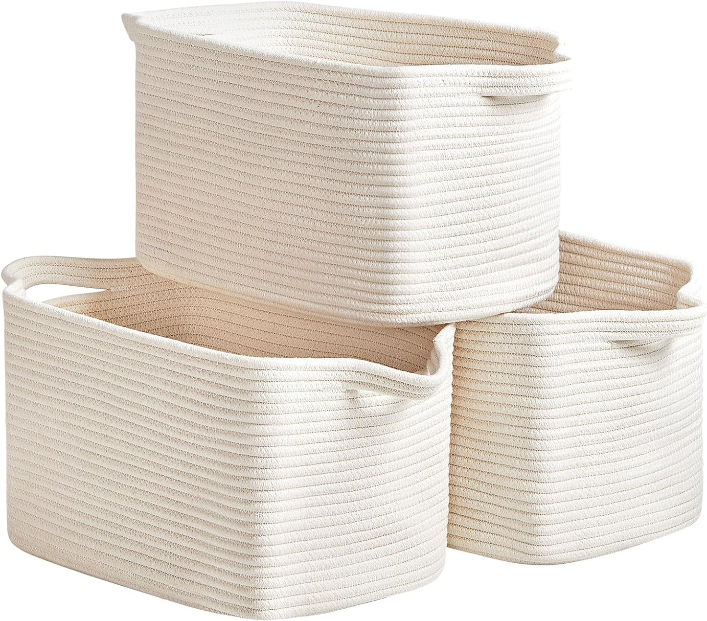 Cotton Rope Storage Basket 15"x10"x9" – Fabric Storage Bins for Organizing Clothes,Toys,Blankets