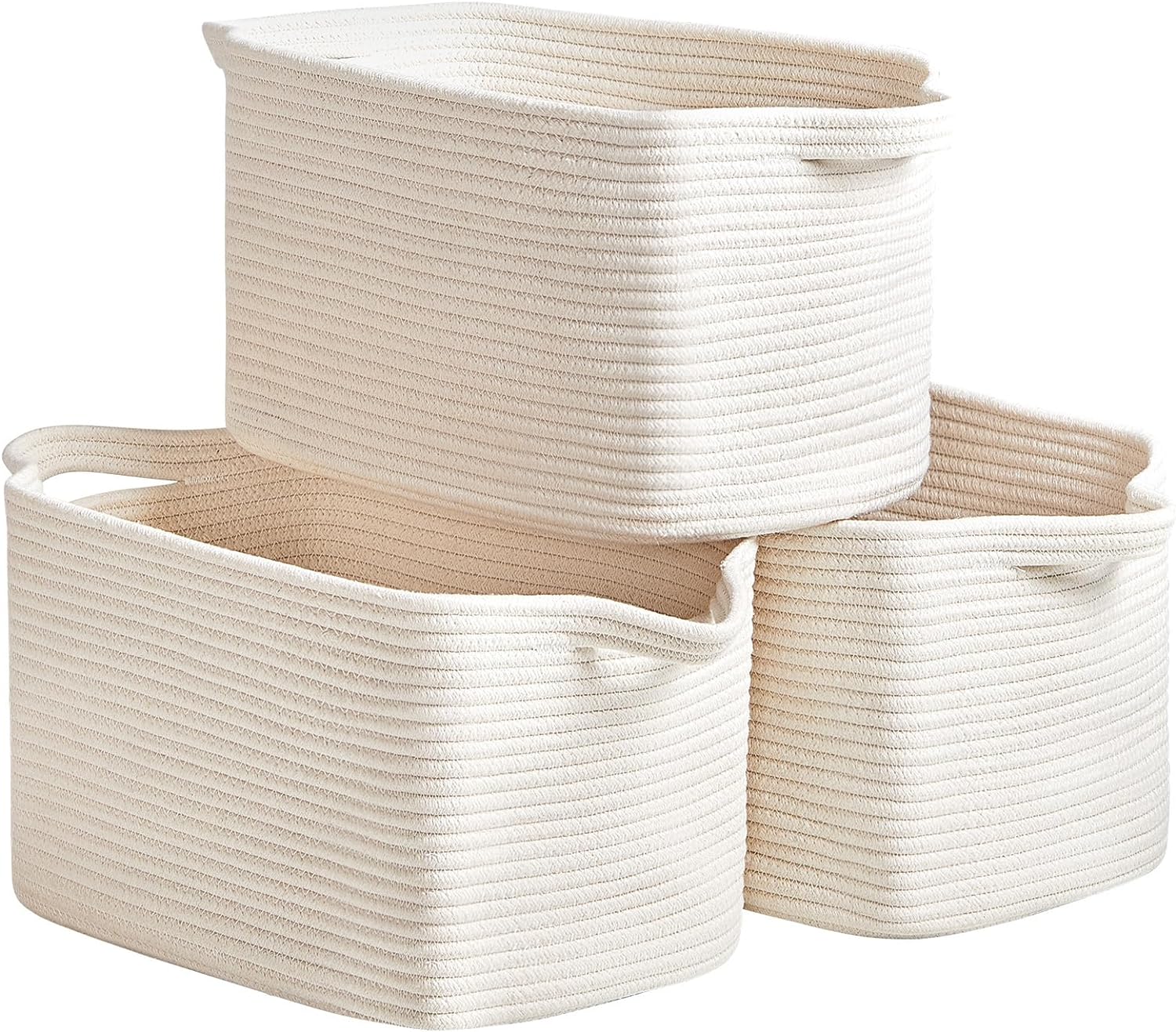 Cotton Rope Storage Basket 15"x10"x9" – Fabric Storage Bins for Organizing Clothes,Toys,Blankets