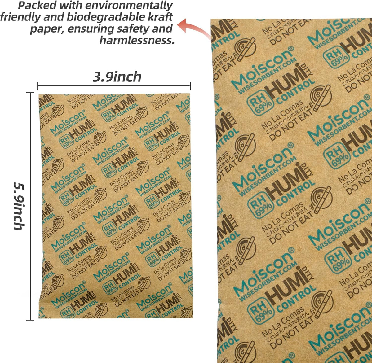 60 Gram 5 Pack 69% Two-Way Humidity Control Packs, Size 60 for Plastic Travel Case & Zip Lock Bags