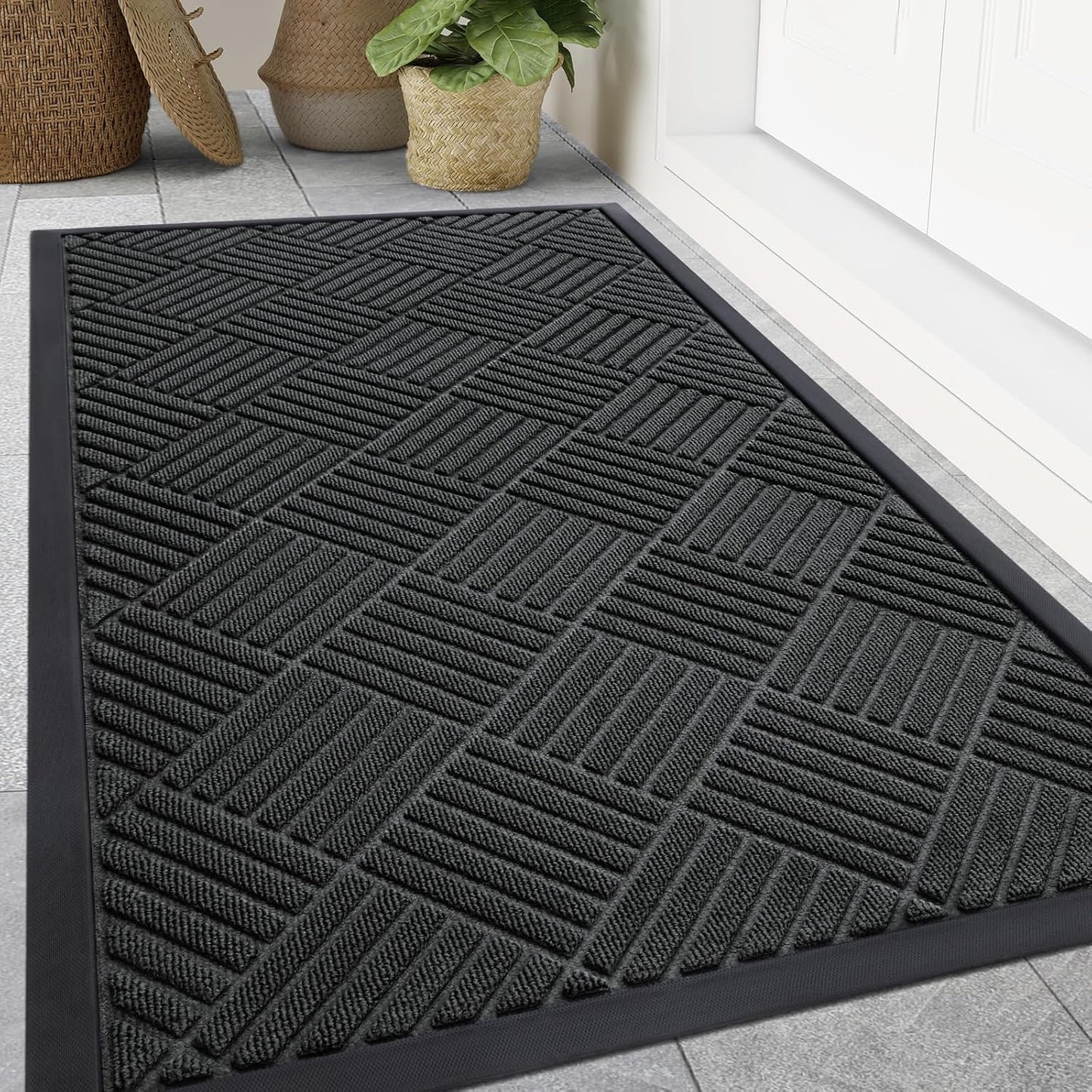 Smiry Front Door Mat Outside Entrance, Heavy Duty Outdoor Indoor Natural Rubber Doormat, Non Slip