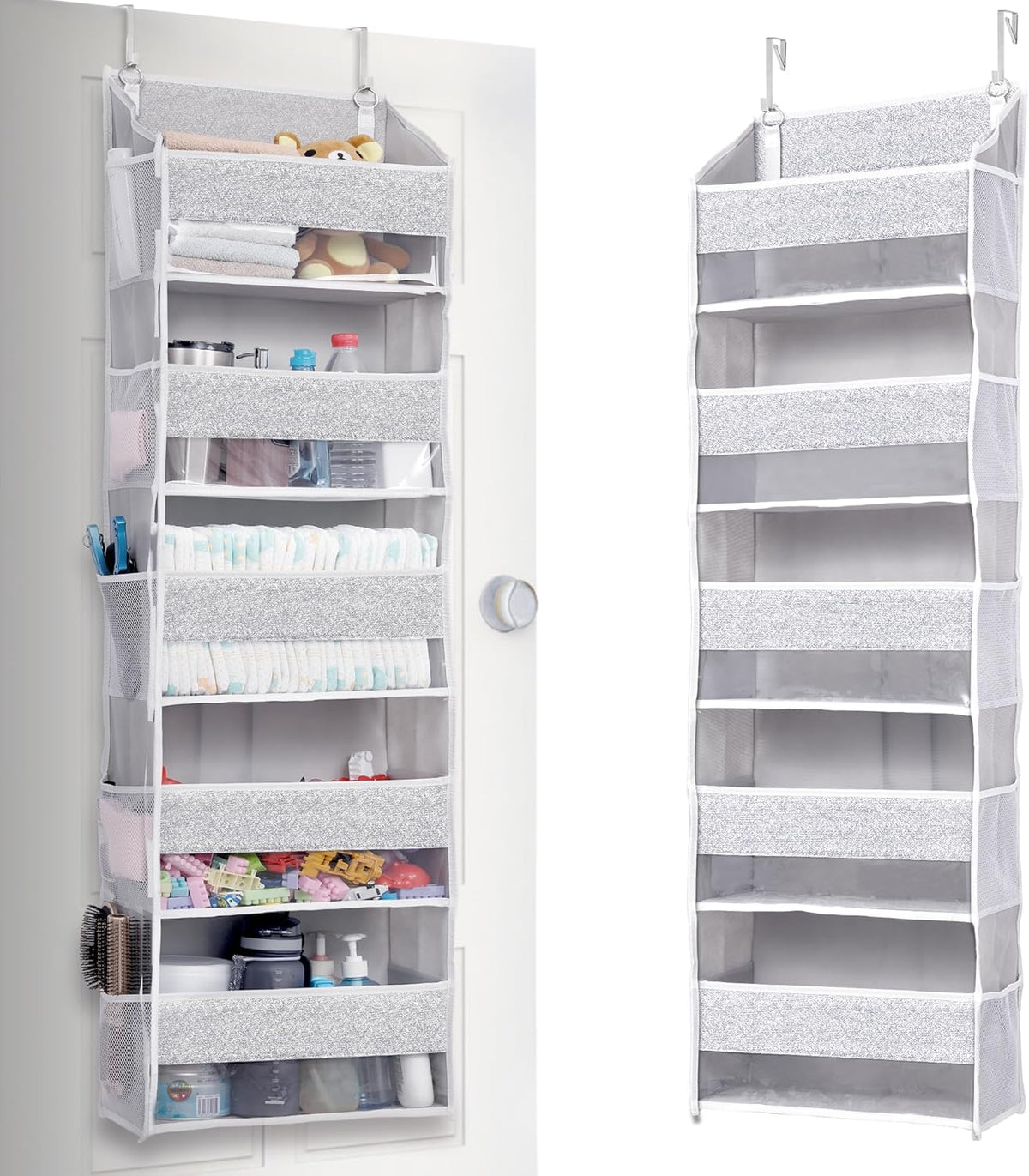 ULG 1 Pack Over Door Organizer with 5 Large Pockets 10 Mesh Side Pockets, Upgraded Linen Texture