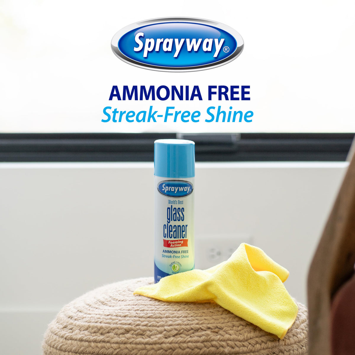 Sprayway Glass Cleaner Foaming Aerosol Spray, 19oz, Pack of 2 | Ammonia-Free, Streakless