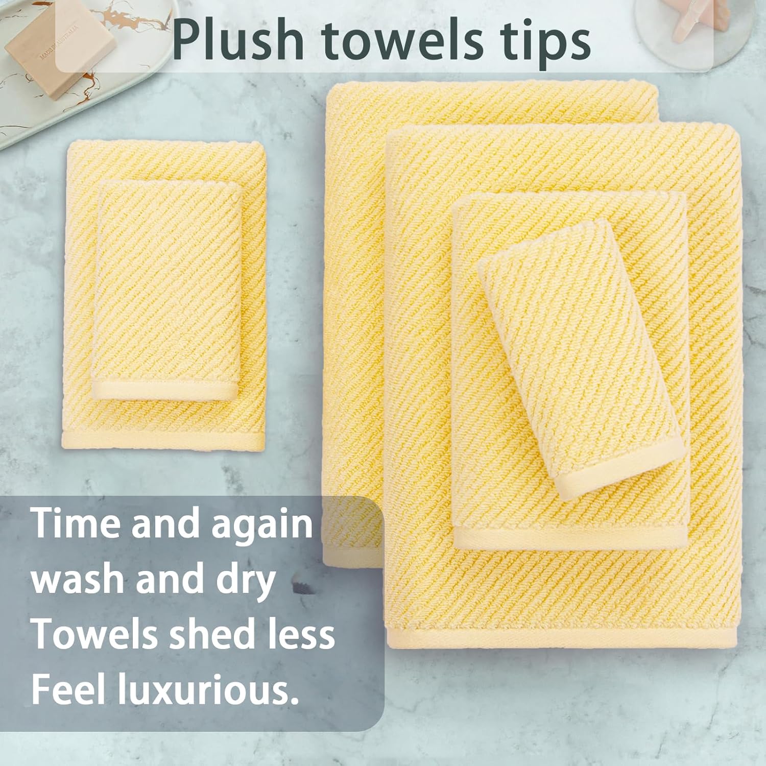 VOOVA & MOVAS Yellow Bath Towels - 100% Cotton | Quick Dry | Light Weight | Thick | Soft, 6 Piece