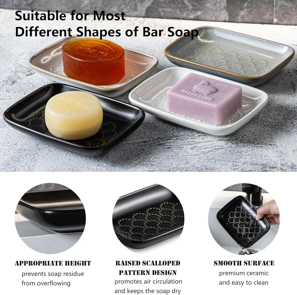 Gomakren Soap Dish for Shower, Ceramic Soap Dishes for Bar Soap Sponge, Halloween Shower Soap