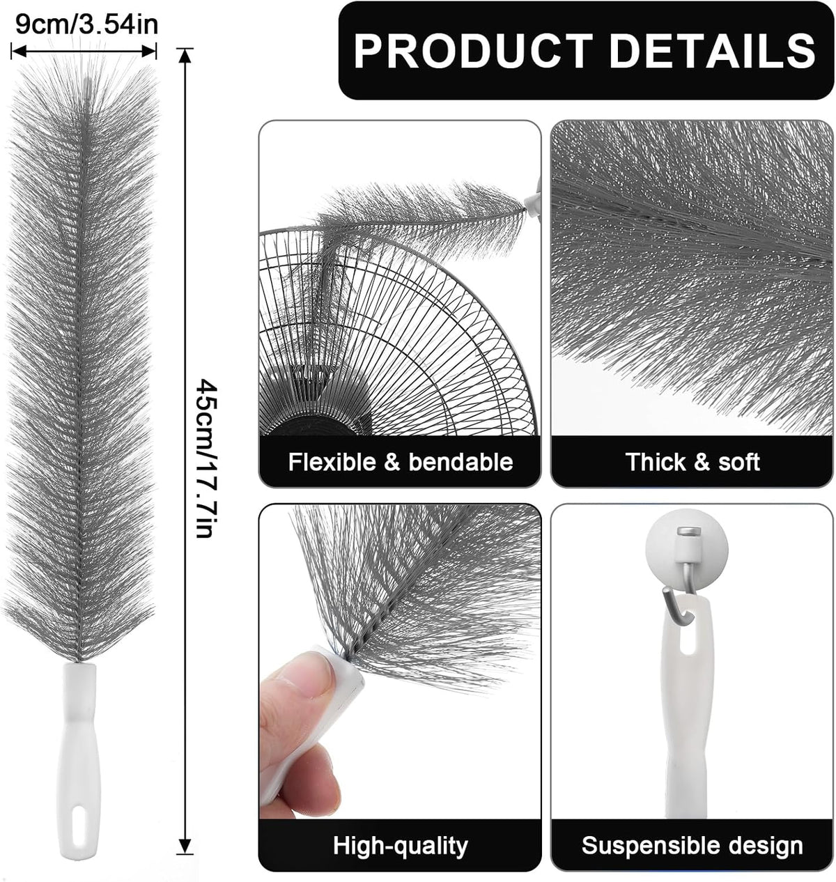 2 Pcs Fan Cleaner Brushes, Bendable Fan Cleaning Brush Cobweb Duster Set Microfiber Head Washable