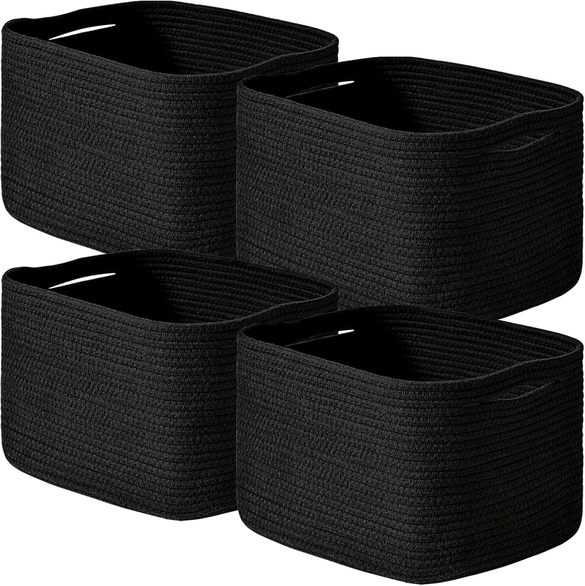 Black Storage Baskets for Shelves, Small Storage Baskets for Organizing, Woven Cotton Rope Baskets
