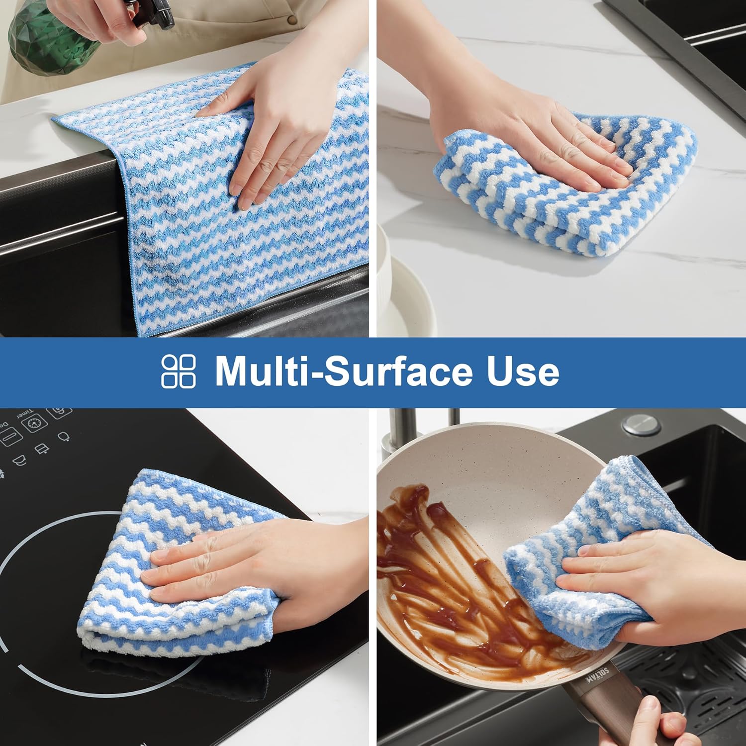 JOYMOOP Microfiber Cleaning Cloth, Mixed Color Towels with Edging, Medium-Small Size 8 Pack (9.8" x