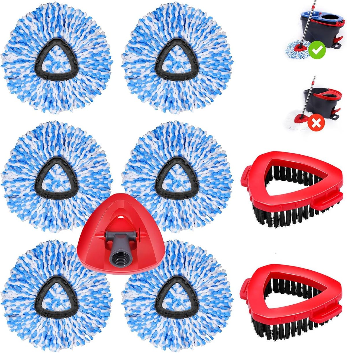 6 Pack Mop Replacement Heads Compatible with Oceda RinseClean 2-Tank System - Includes 2 Mop Scrub
