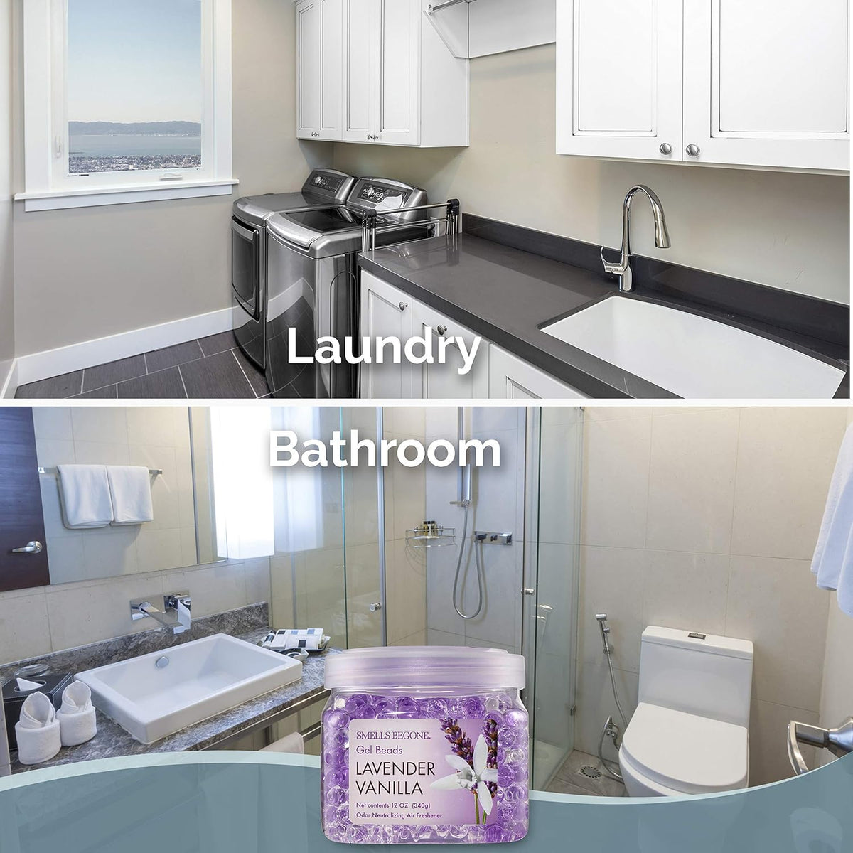 SMELLS BEGONE Odor Eliminator Gel Beads - Air Freshener - Eliminates Odor in Bathrooms, Cars
