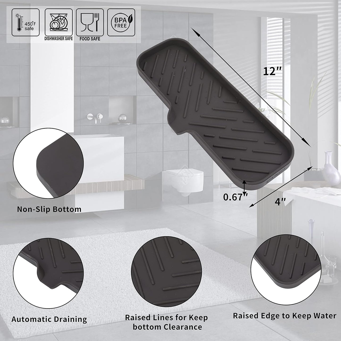 Silicone Bathroom Soap Dishes with Drain Spout-Bathroom and Kitchen Sink Organizer,Sponge