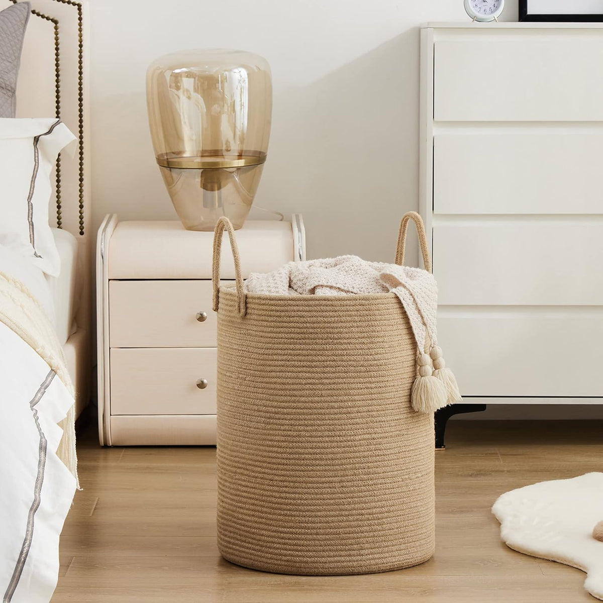 Jute Rope Laundry Hamper Basket by YOUDENOVA, 58L Tall Laundry Basket, Baby Nursery Hamper for