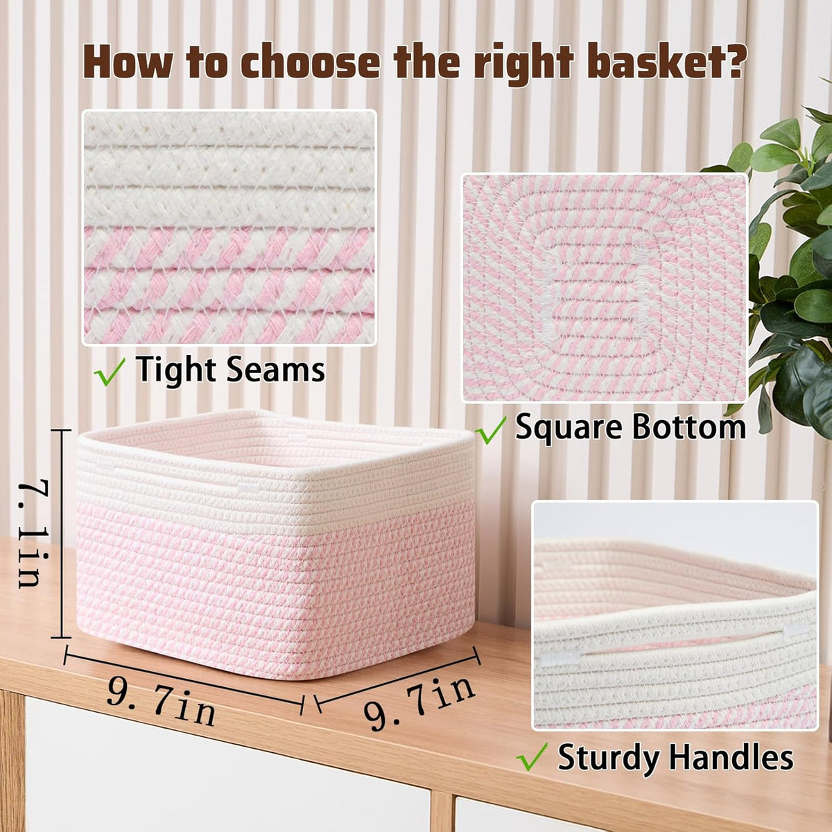 Small Organizing Baskets for Cubes Shelf, 9.7x9.7x7.1 Inch Rope Woven Storage Bins for Nursery