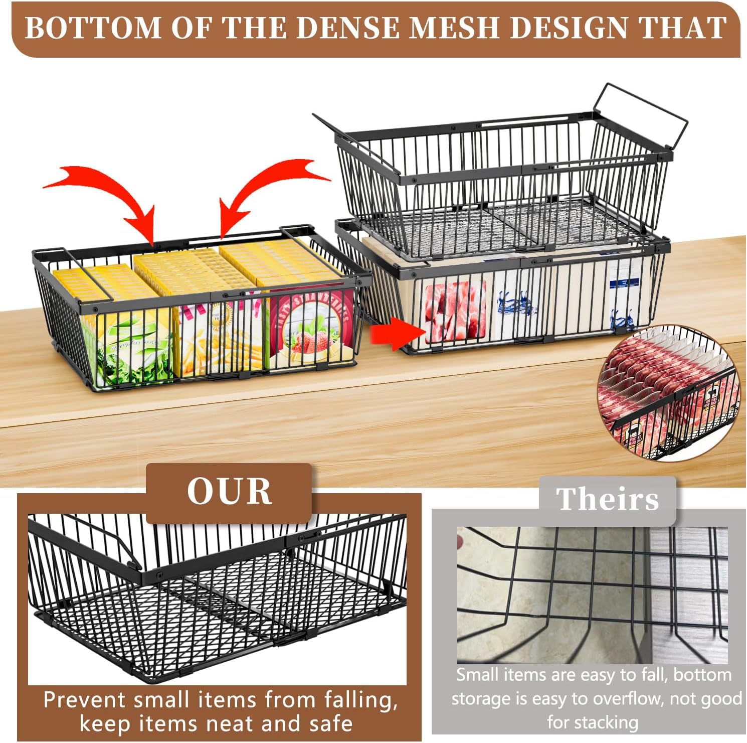 Large Freezer Organizer Bins，Upgraded Bottom Leak-Proof net，Fit 10 to 20 Cu Ft Chest Freezer，3