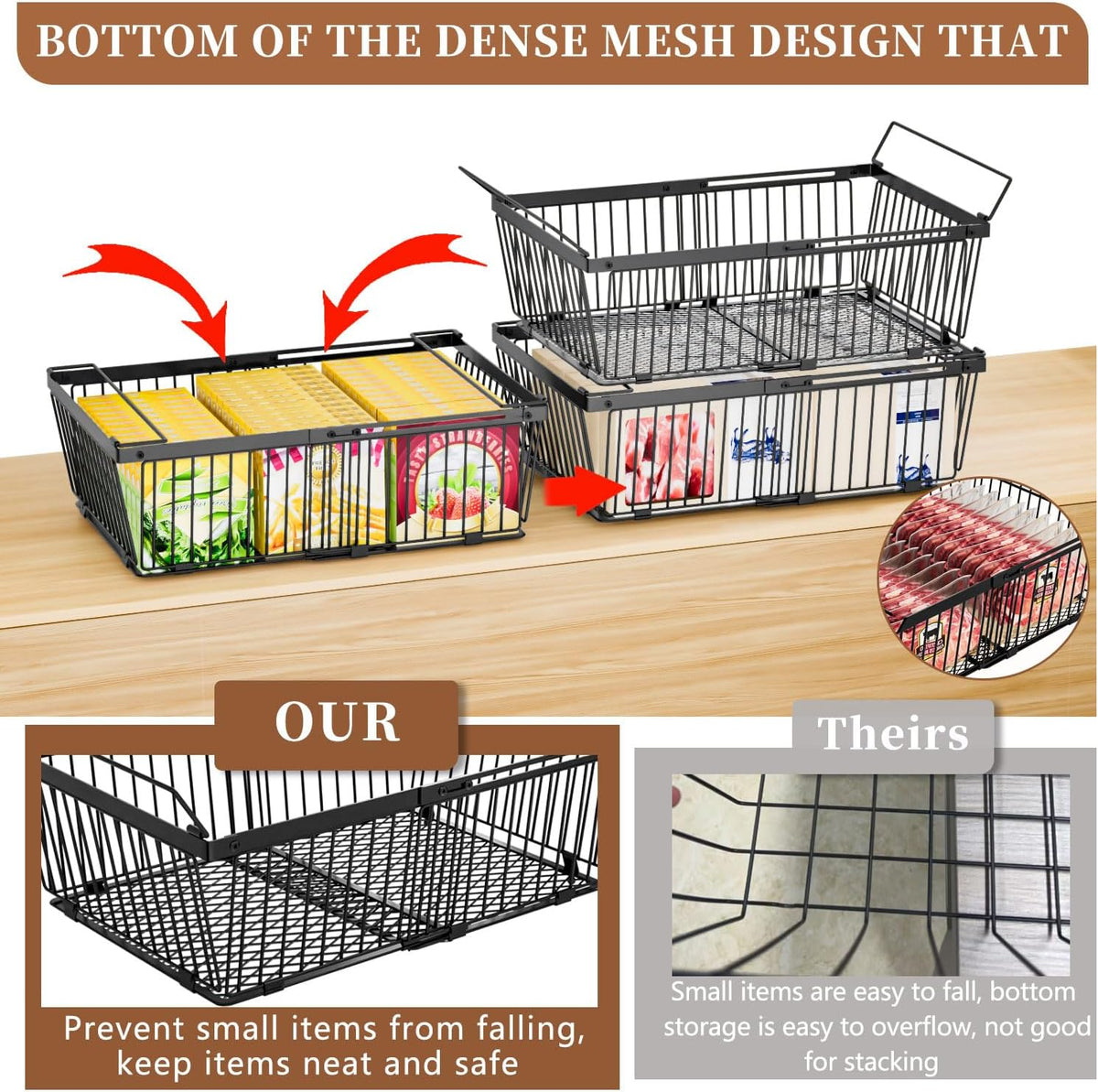 Large Freezer Organizer Bins，Upgraded Bottom Leak-Proof net，Fit 10 to 20 Cu Ft Chest Freezer，4Pack，