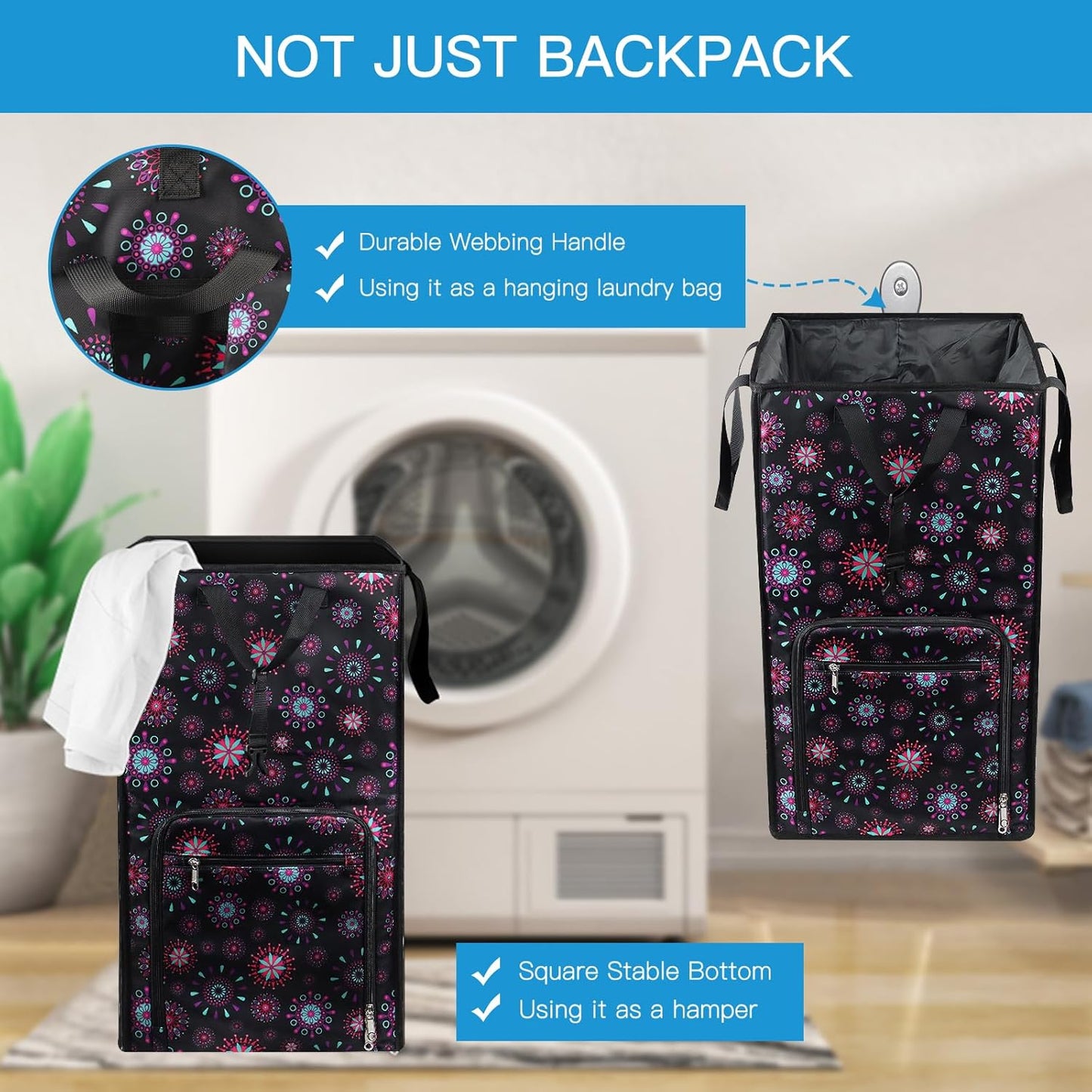 Bukere Laundry Backpack Bag for Women Girls, Extra Large Laundry Basket Hamper for College Dorm