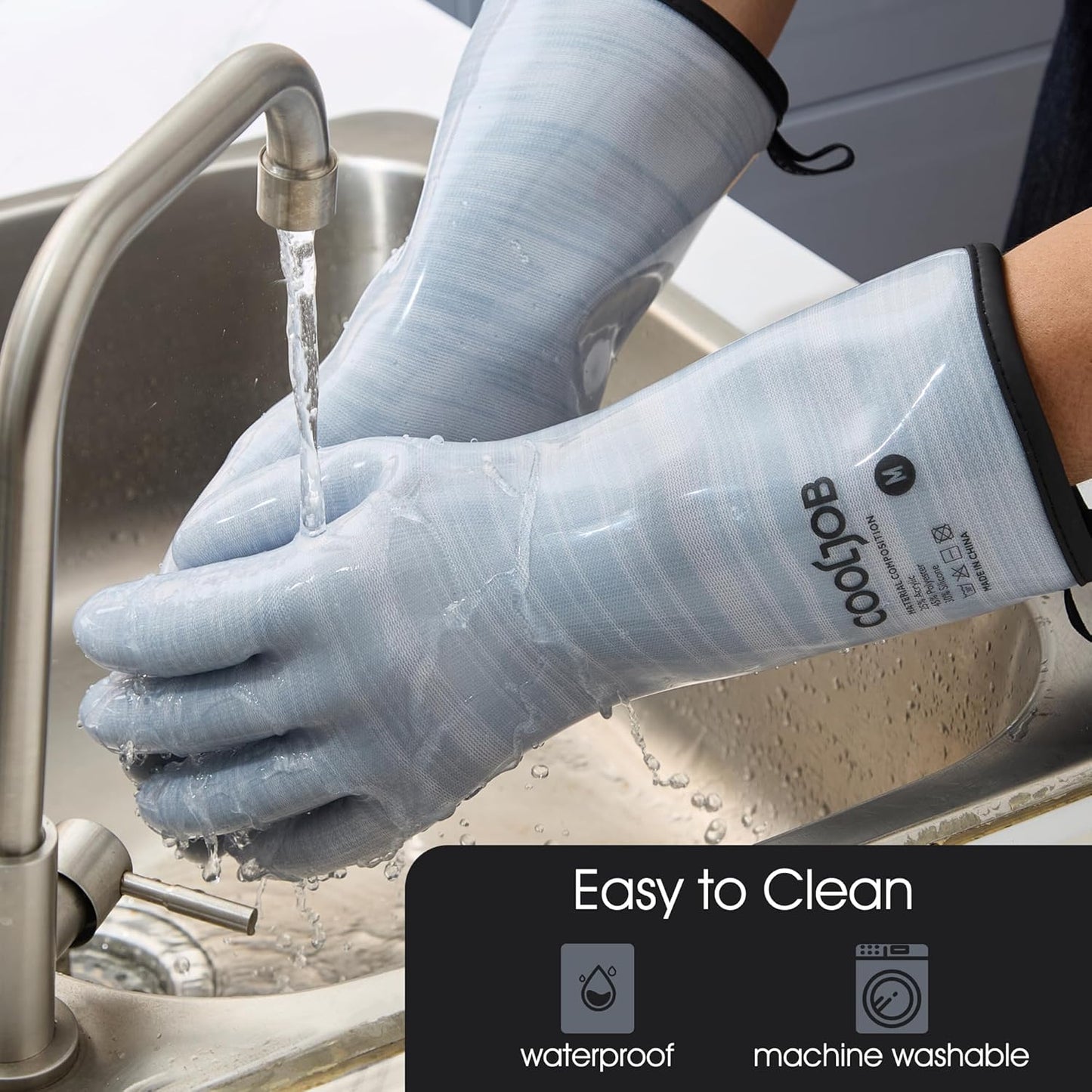 COOLJOB Heat Resistant Oven Gloves, Waterproof Liquid Silicone BBQ Grilling Gloves for Barbecue