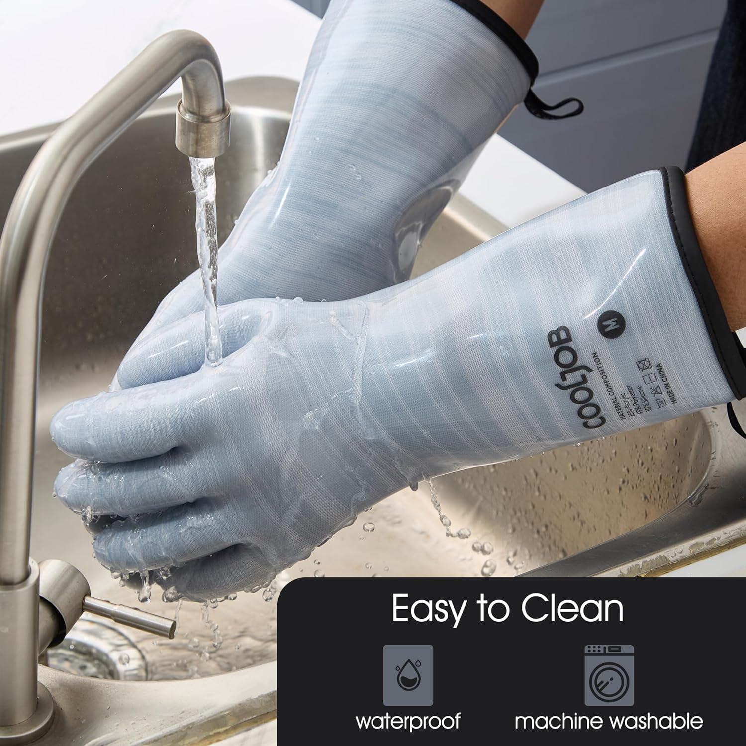 COOLJOB Heat Resistant Oven Gloves, Waterproof Liquid Silicone BBQ Grilling Gloves for Barbecue