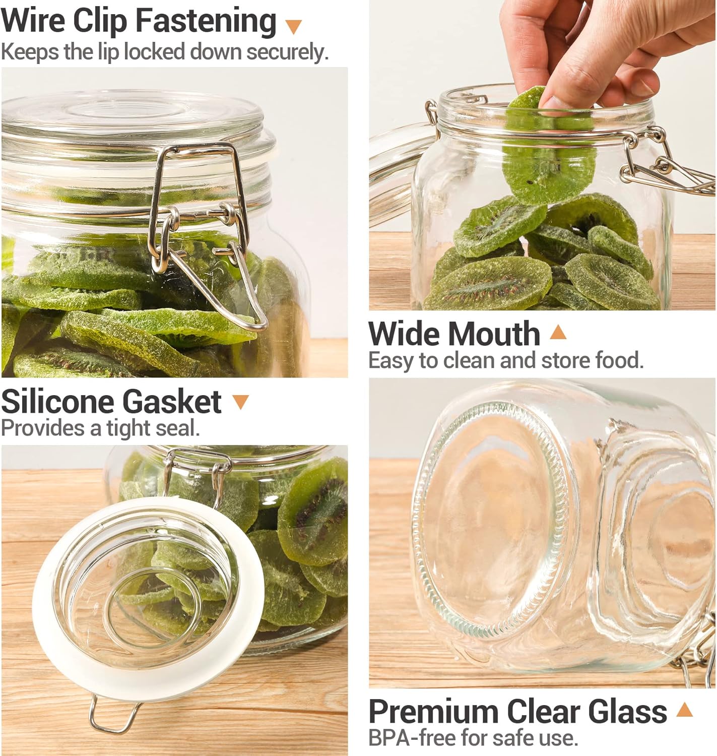 ComSaf Airtight Glass Canister Set of 3 with Lids 34oz Food Storage Jar Square - Storage Container