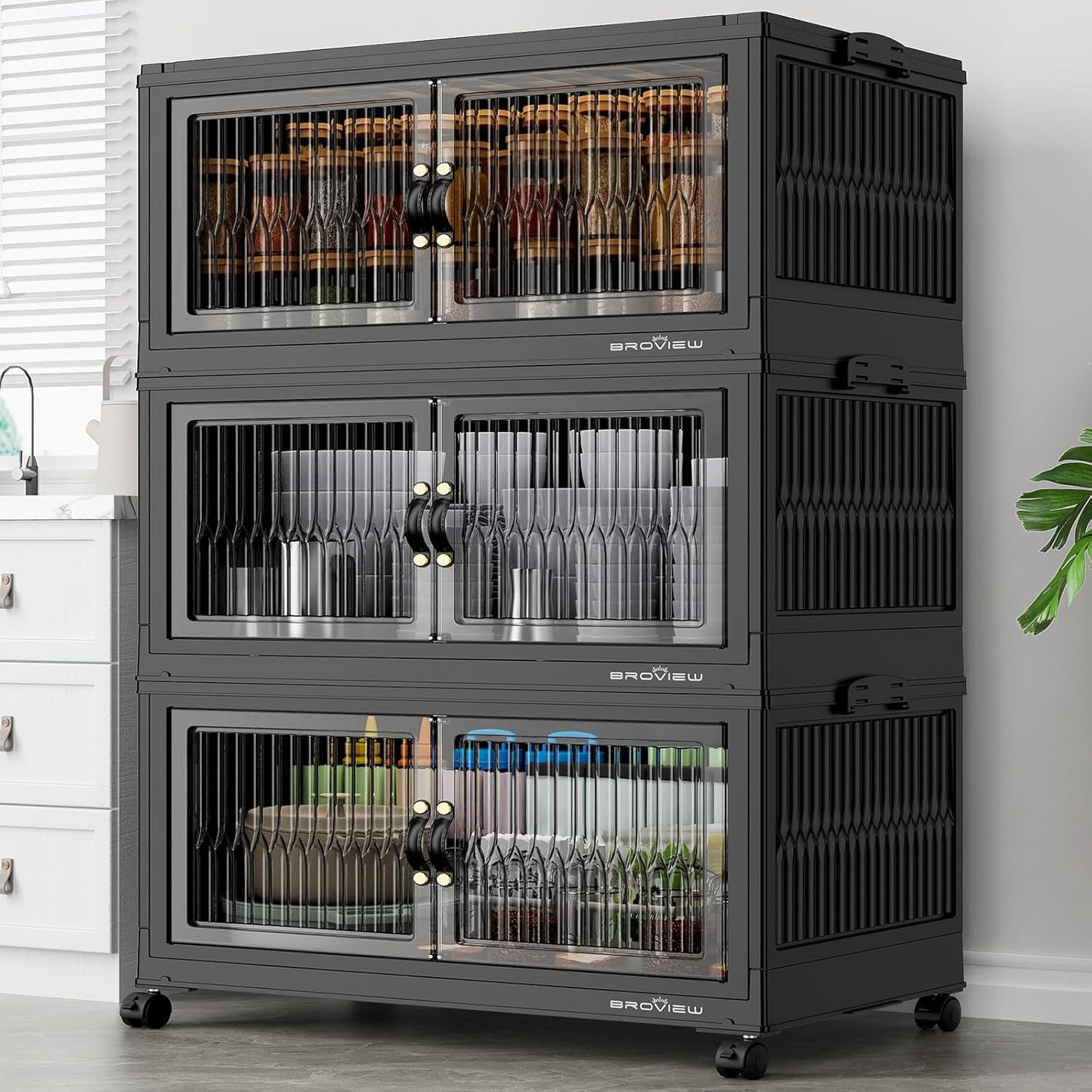 BROVIEW 360Qt Stackable Storage Bins with 3 Lids, Extra Large Closet Organizer Collapsible Drawer