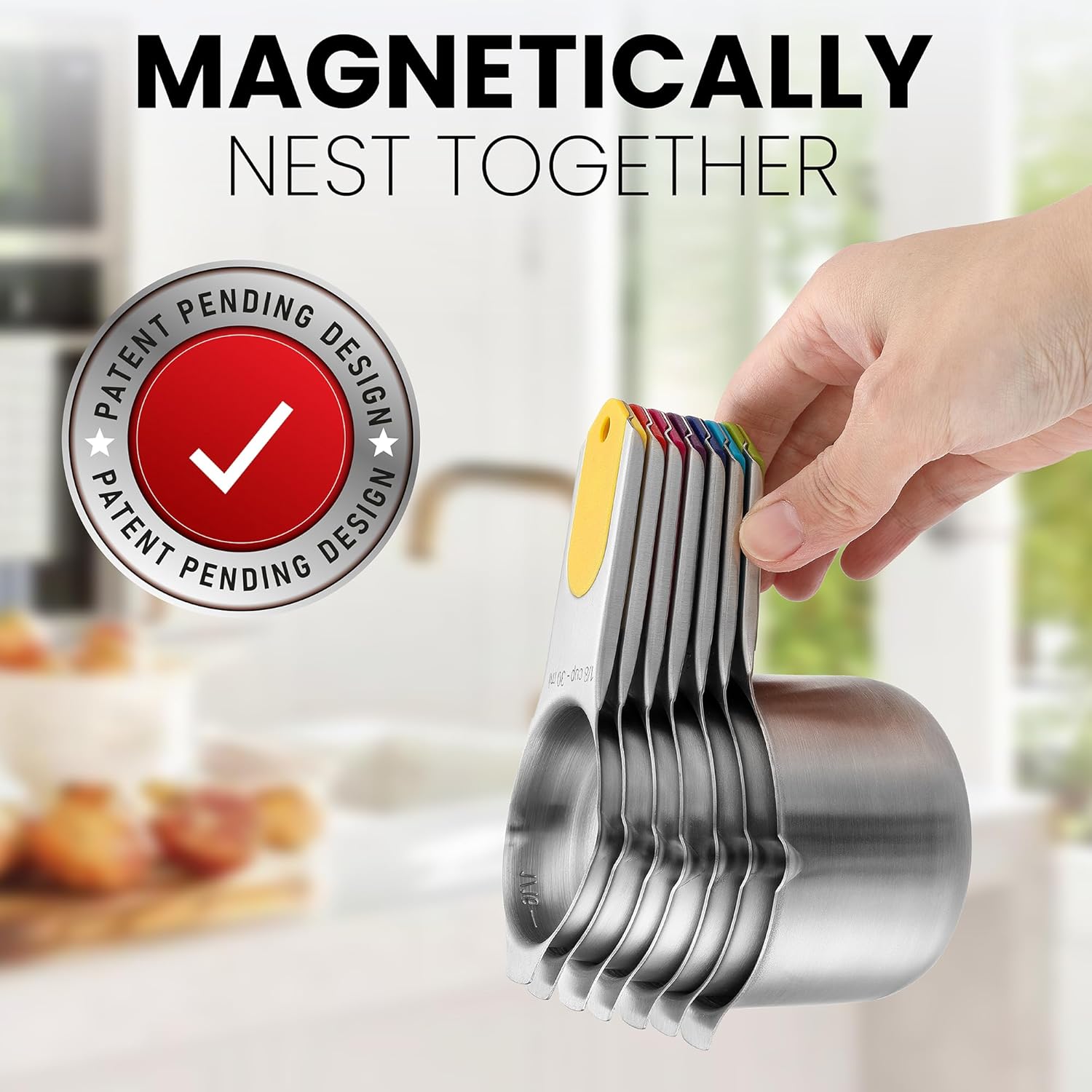 Spring Chef Magnetic Stainless Steel Measuring Cups, Patented, Kitchen Tools with Easy to Read