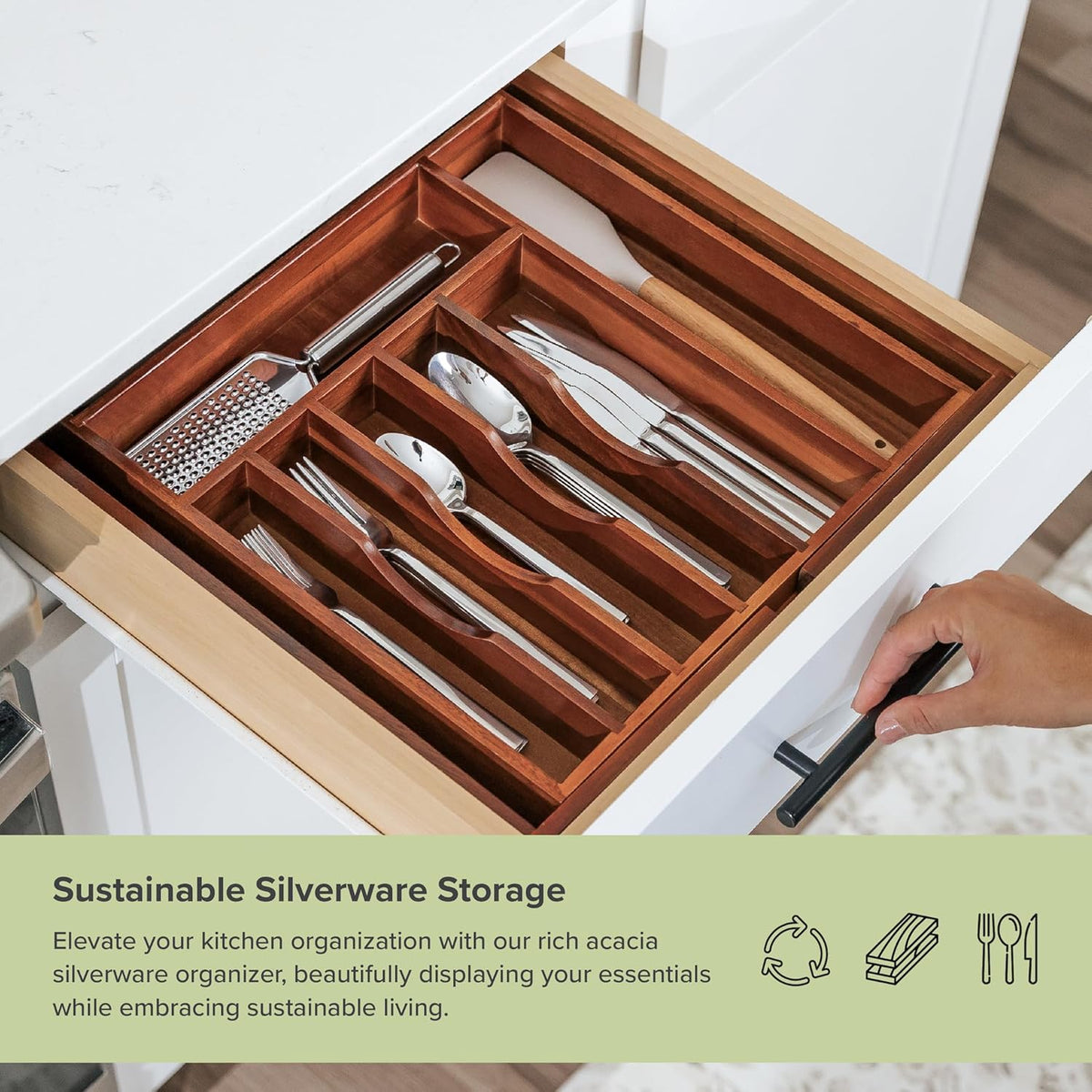 KitchenEdge Premium Silverware, Flatware and Utensil Organizer for Kitchen Drawers, Expandable 14.5