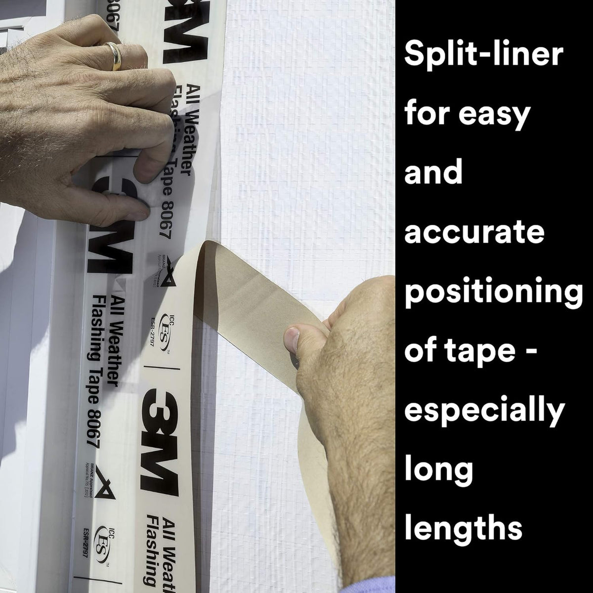 3M All Weather Flashing Tape 8067, 3 in x 75 ft, 1 Roll, Adhesive Backed Split Liner, Prevents