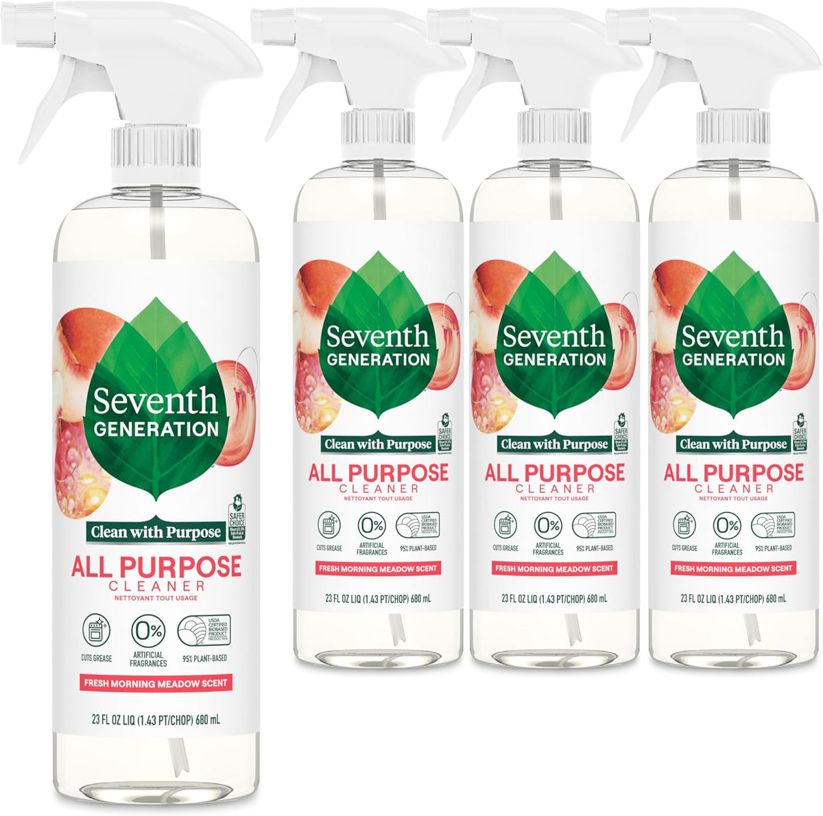 Seventh Generation All Purpose Cleaner, Degreasing Formula, Fresh Morning Meadow Scent, 23 oz (Pack
