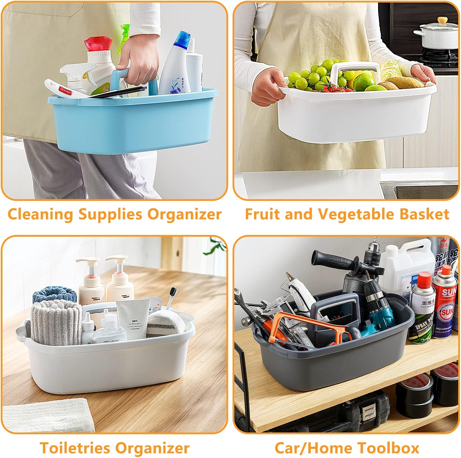Multi-Purpose Plastic Cleaning Caddy with Handle, Shower Caddy Organizer/Storage Basket/Totes