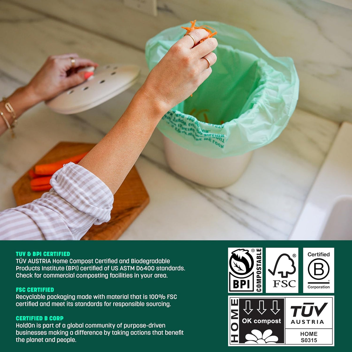 HoldOn Zipseal Sandwich Bags – Compostable, PFOA-Free, BPA-Free, Food-Safe Zip Seal Food Storage