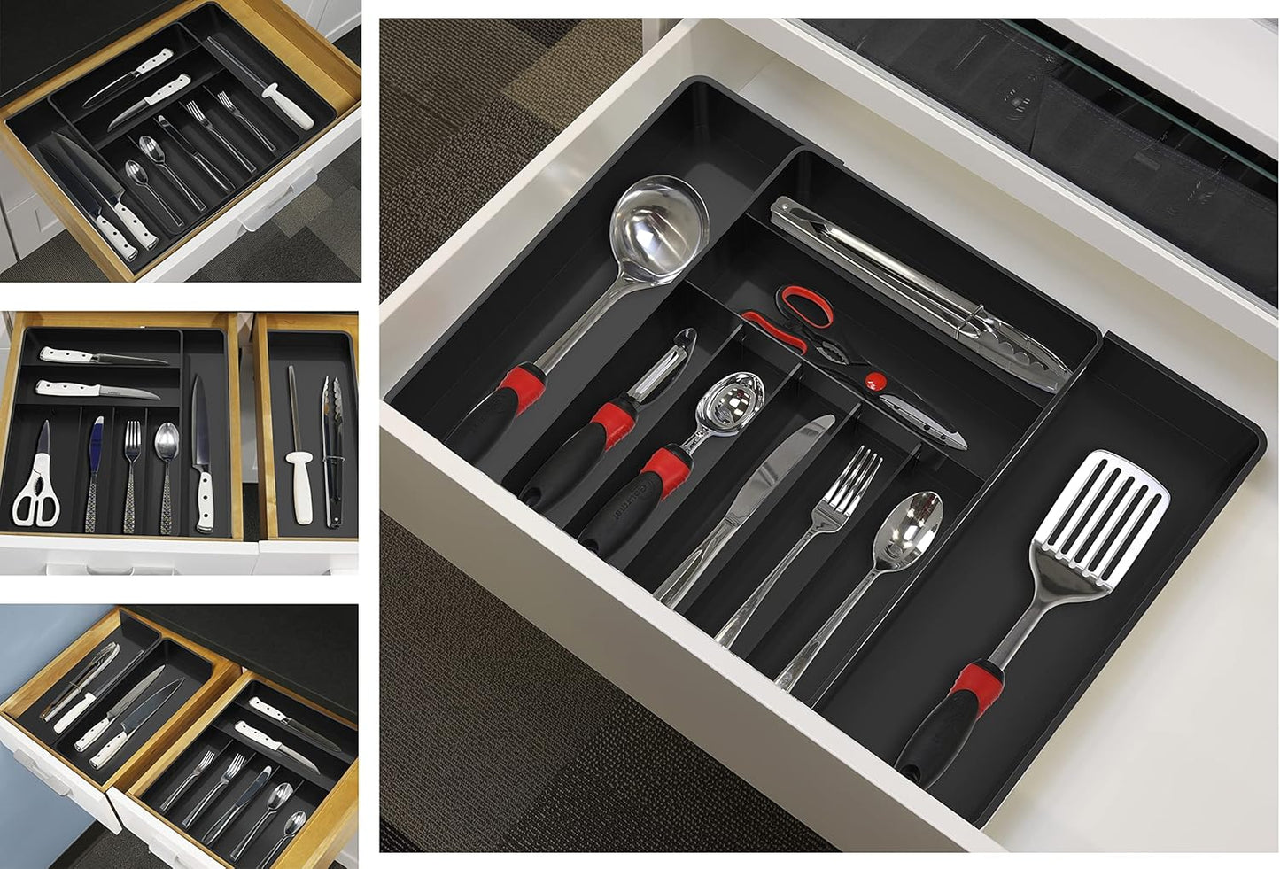 Simple Houseware Expandable Kitchen Drawer Flatware Organizer, Black – Adjustable Cutlery Tray with